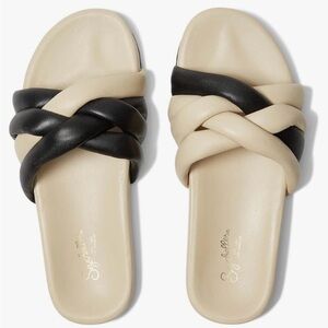 Seychelles Low Key Glow up Black and Cream Slide Sandals Sz 8 NIB